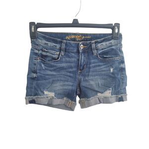 Arizona Jean Shorts 3 Womens/Juniors Cuffed Low Rise Medium Wash Summer Blue Cas